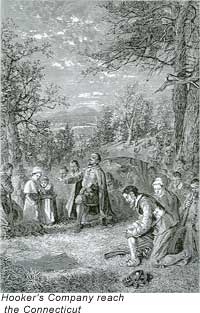 "Hooker's Company reach the Connecticut"; This image was published in: Samuel Adams Drake, History of Middlesex County, Massachusetts (1880, vol. 1). Copyright was claimed by: Estes & Lauriat, 1879 (publishers). The two-dimensional work of art depicted in this image is in the public domain in the United States, either because it was first published in 1922 or earlier, or for the reason described either above or below this message. This photograph of the work is also in the public domain in the United States (see Bridgeman Art Library v. Corel Corp.).